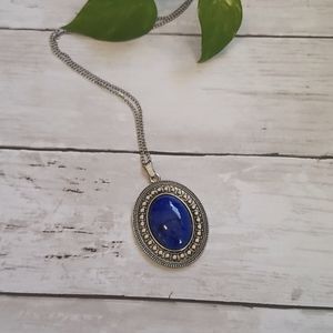Blue Marble Silver Pendant Necklace